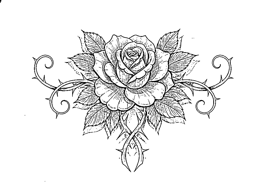 Rose & vines tattoo stencil